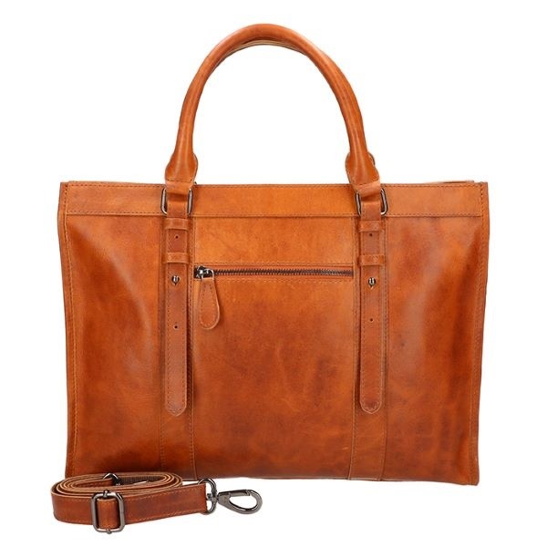 Leren Schoudertas en Laptoptas Naturel